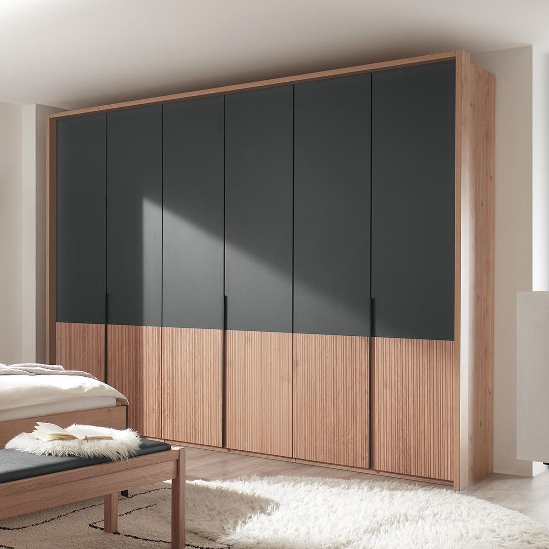 Drehtüren-Kleiderschrank Zenya Eiche teilmassiv