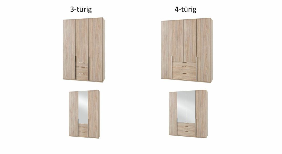 Drehtüren-Kleiderschrank Coreno Eiche Dekor mit Schubladen und Innenausstattung