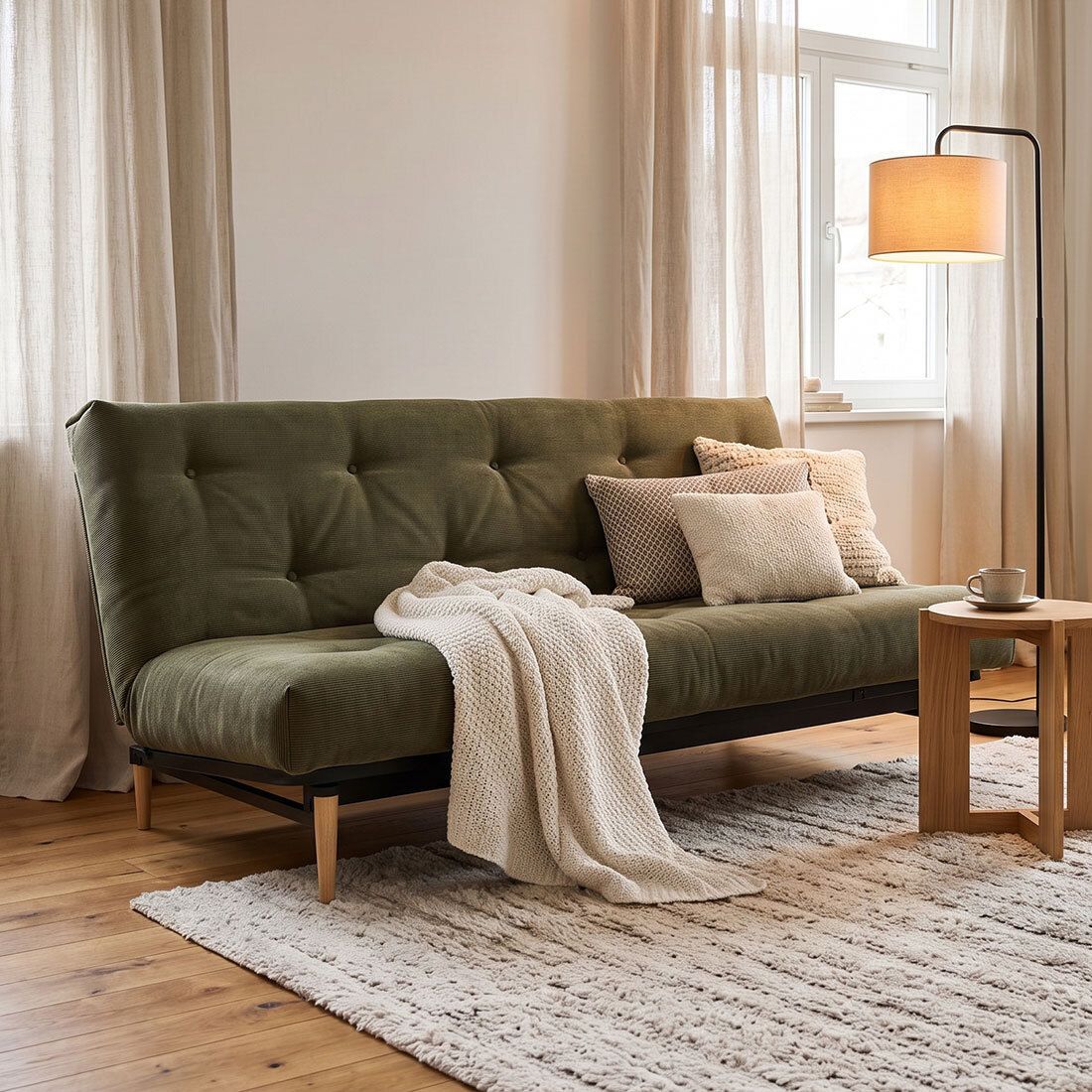 Schlafsofa Shapiro Cord mit Lattenrost und Aufbewahrungstuch