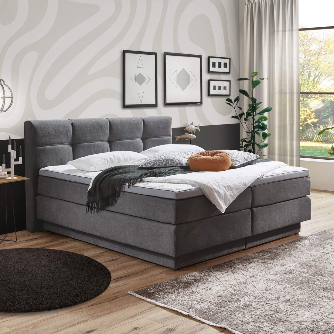 Boxspringbett Bardin Webstoff mit Bettkasten
