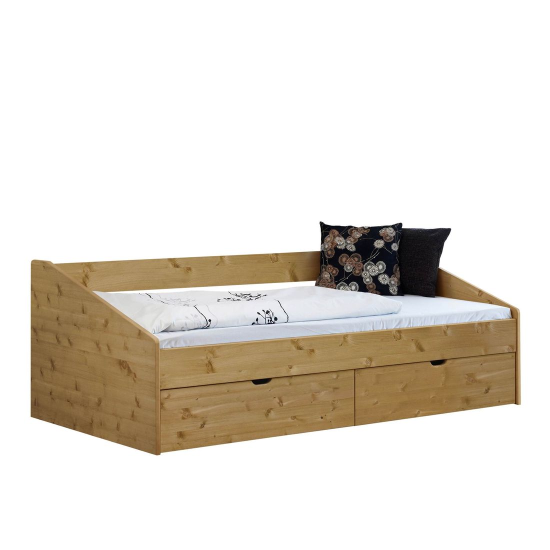 Bett Dänemark Komfort Kiefer/Kernbuche Massivholz mit Schubkasten