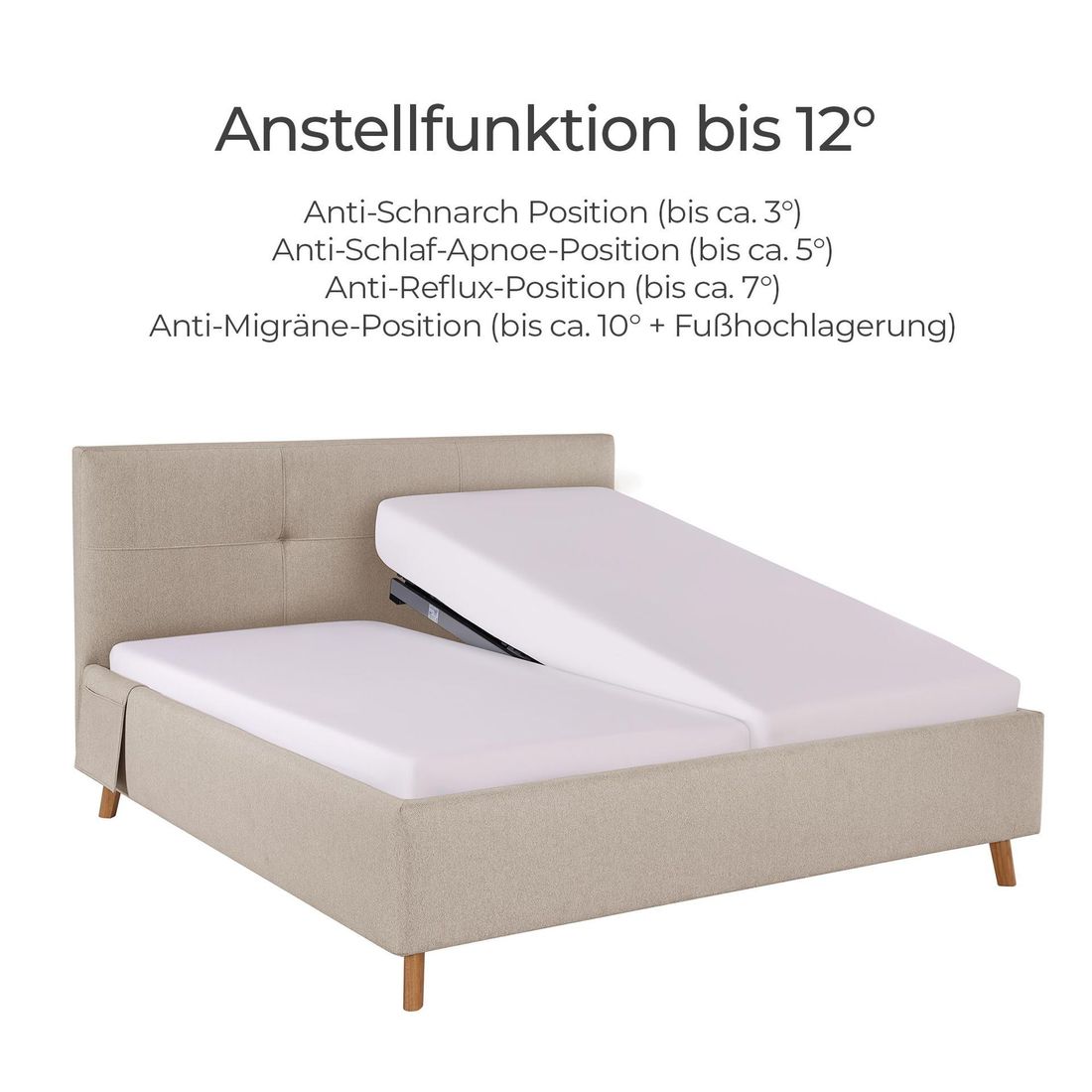 Polsterbett Henriette Komfort Webstoff mit Pflegebett-Funktion und Lattenrost