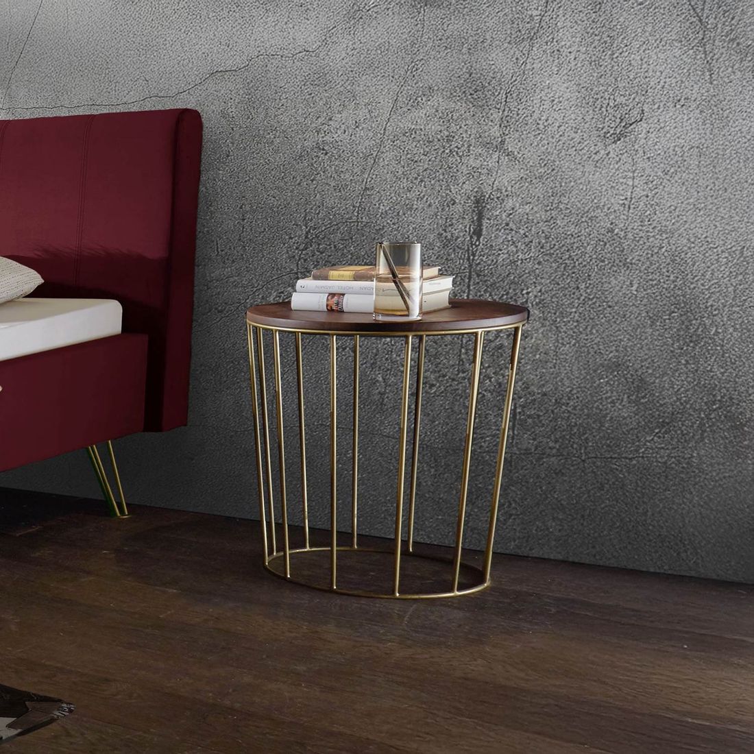 Bett-Beistelltisch Celica Nussbaum Massivholz H 52cm