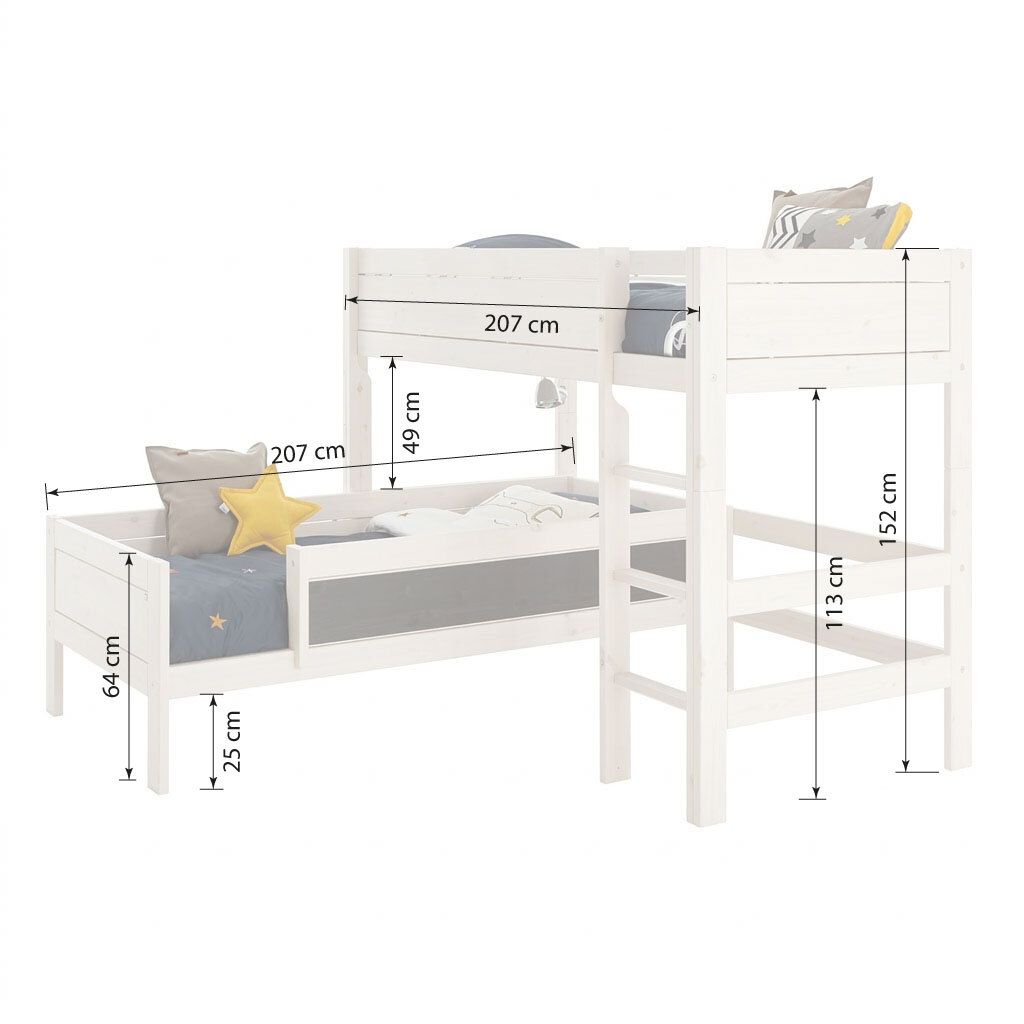 LIFETIME Eck-Etagenbett Original Kiefer Massivholz mit Lattenrost