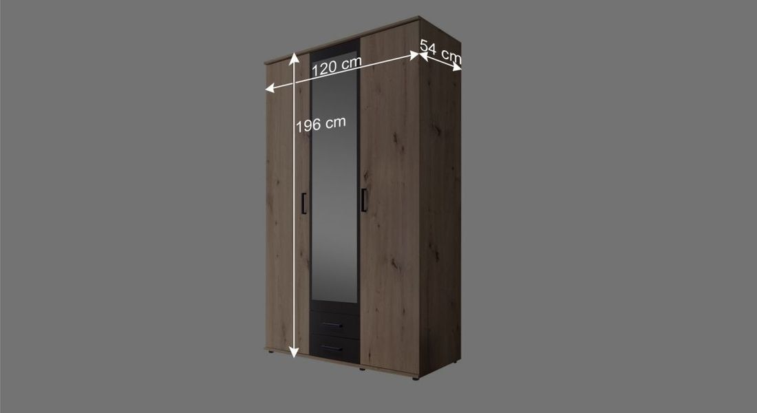 Drehtüren-Kleiderschrank Ponce mit Spiegel und Schubladen