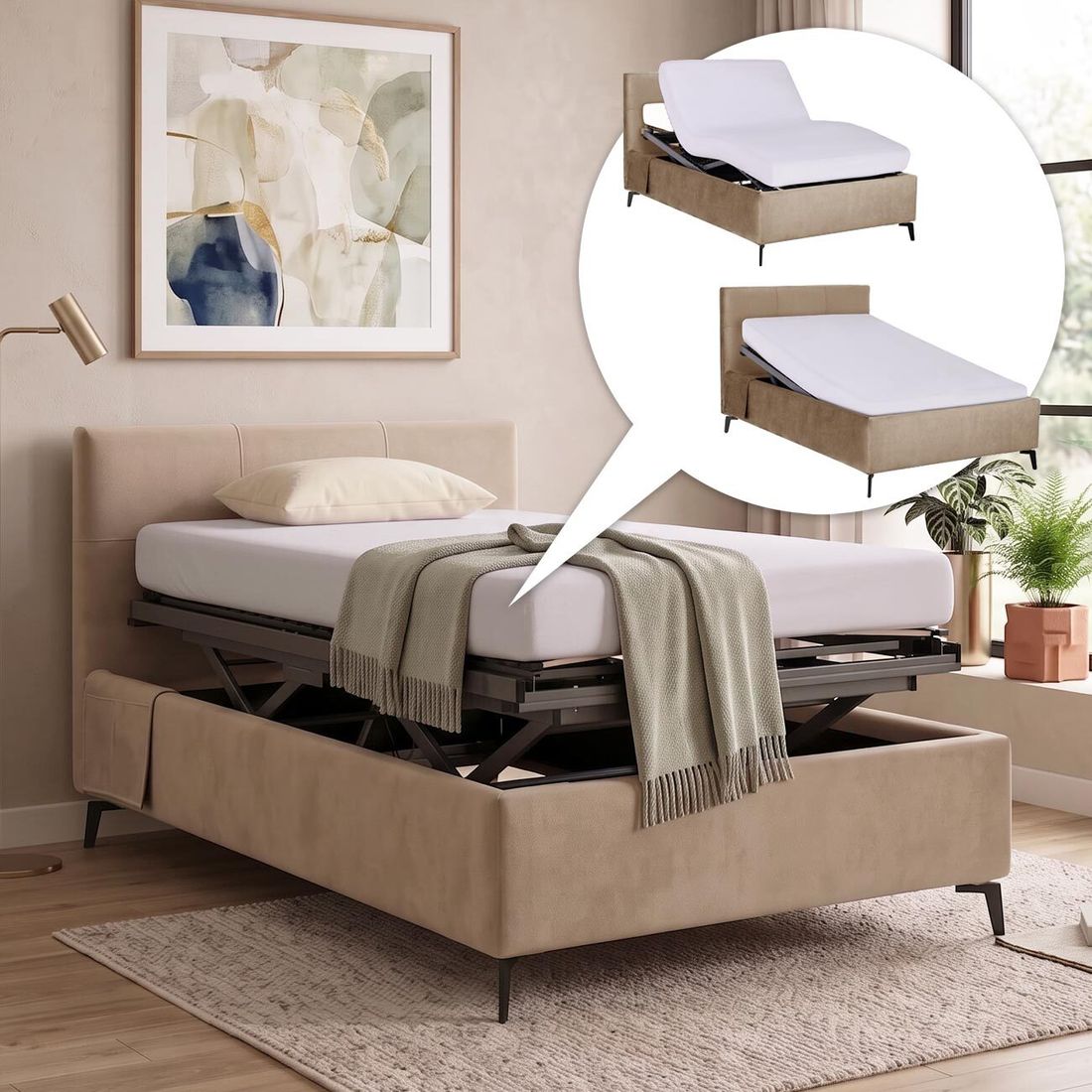 Polsterbett Josephine Komfort Velours mit Pflegebett-Funktion und Lattenrost