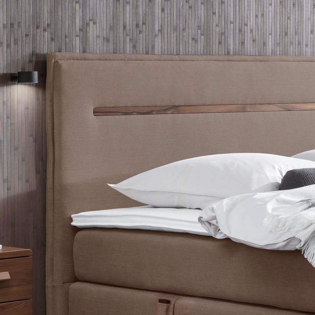 Hasena Boxspringbett Elegant Nussbaum Webstoff mit Kopfteil Zoe