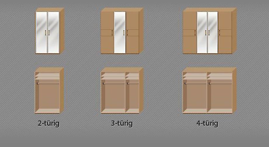 Drehtüren-Kleiderschrank Temara Erle Dekor mit Spiegel