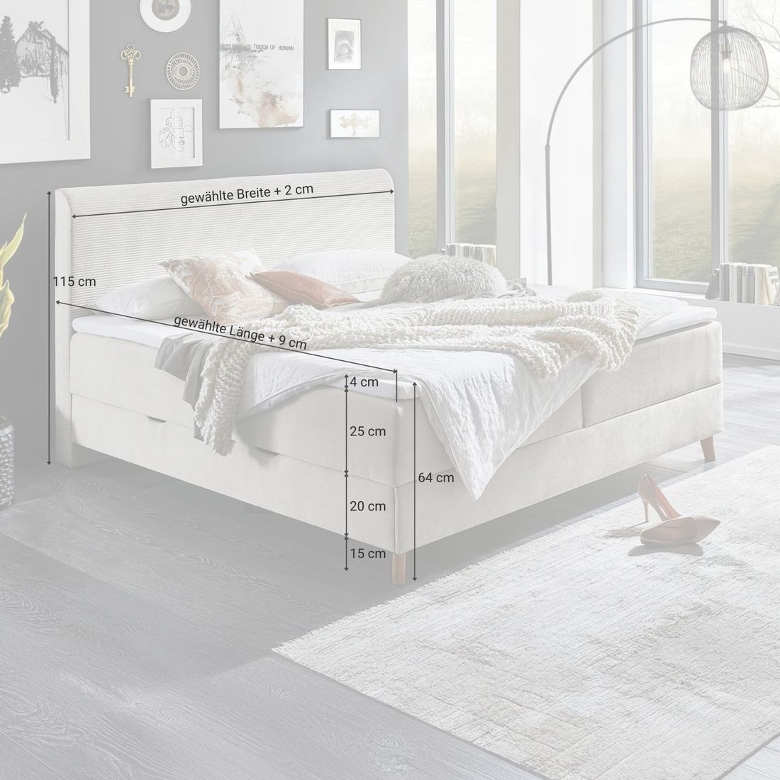 Boxspringbett Ronnes Webstoff mit Bettkasten