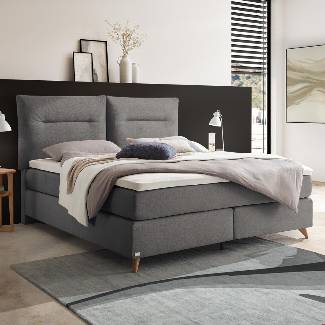 Boxspringbett Evgiros Velours-Strukturstoff