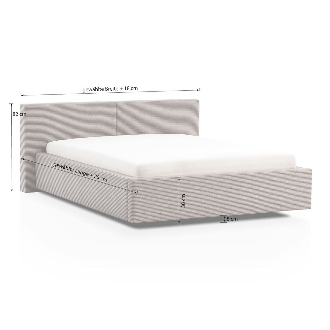 Polsterbett Dorisa Cord mit Bettkasten und Lattenrost
