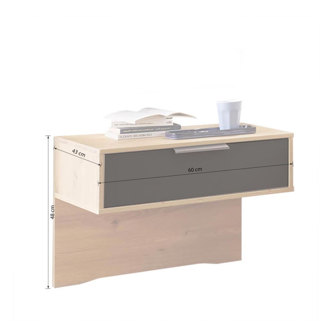 Schwebenachttisch Zenya Eiche Dekor H 48cm