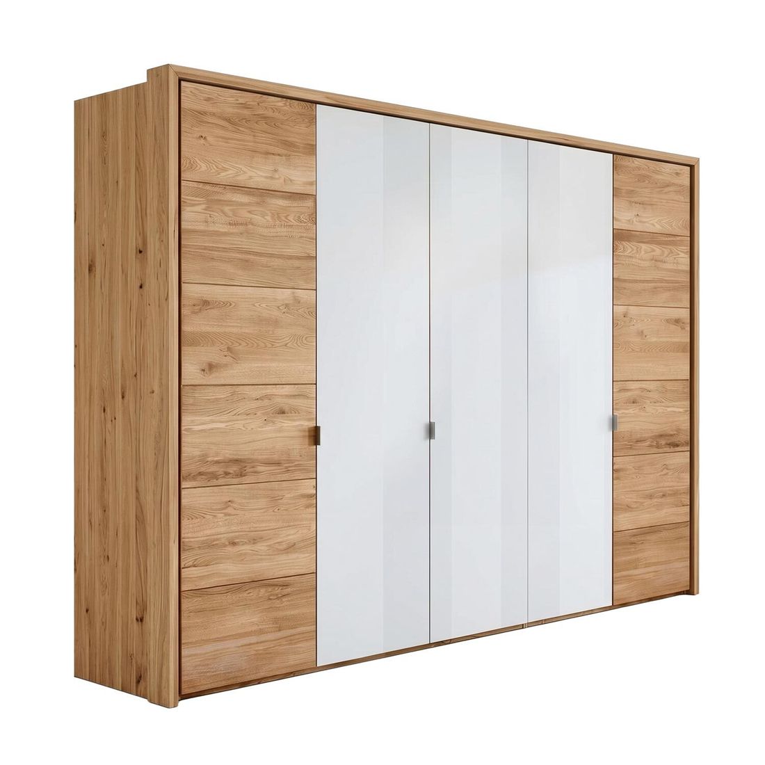 Drehtüren-Kleiderschrank Vildan Wildeiche Massivholz mit Glasfront 300x216cm