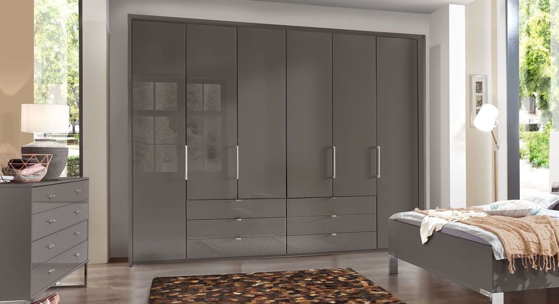 Falttüren-Kleiderschrank Harrow mit Glasfront und Schubladen