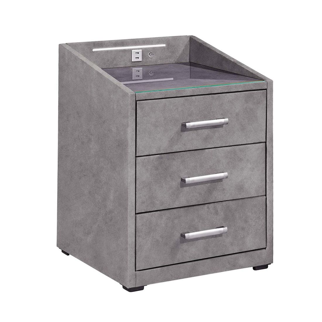 Polsternachttisch Tobin Microvelours H 61cm mit LED-Beleuchtung und USB-Anschluss
