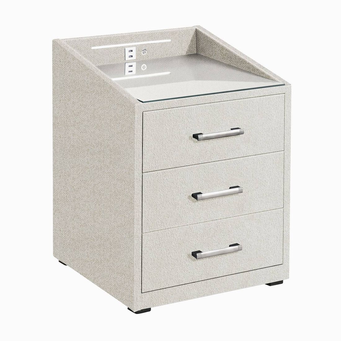 Polsternachttisch Randy Webstoff H 61cm mit LED-Beleuchtung und USB-Anschluss