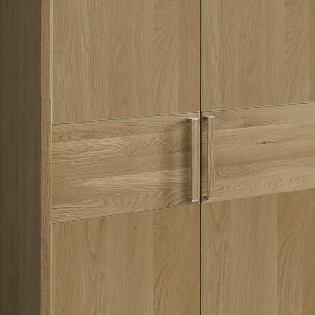 Drehtüren-Kleiderschrank Ayla Eiche teilmassiv mit Spiegel und Holzfront