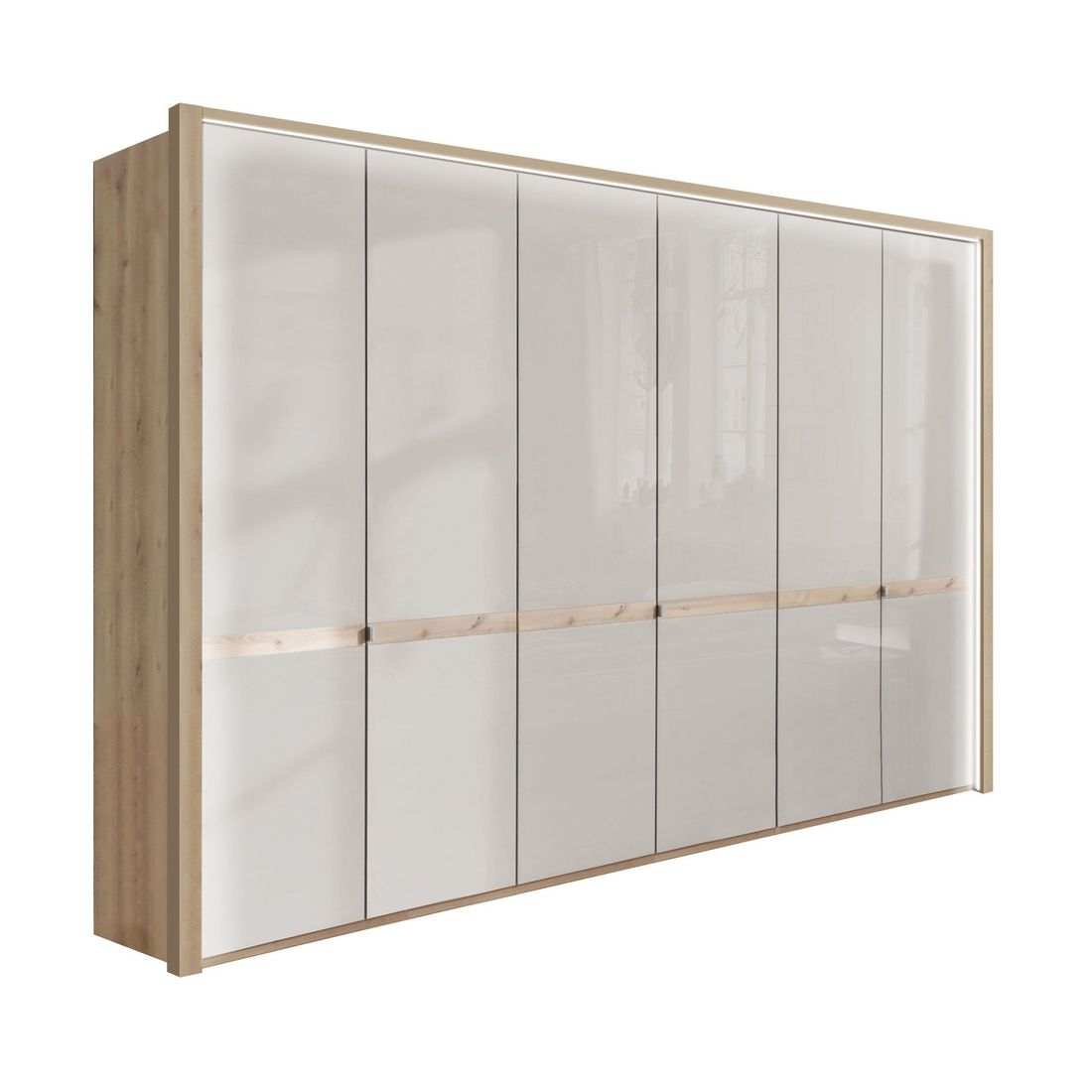 Drehtüren-Kleiderschrank Elanie Eiche Dekor mit Glasfront