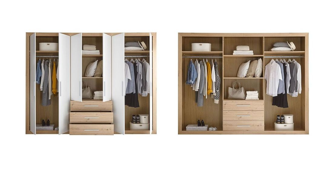 Drehtüren-Kleiderschrank Ermua Eiche Dekor mit Schubladen