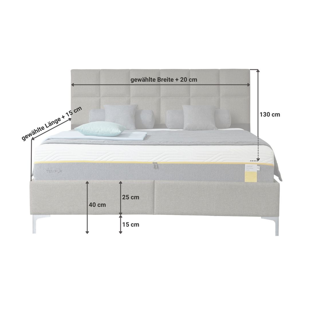 Tempur Polsterbett Classic Komfort Webstoff mit Kopfteil Check
