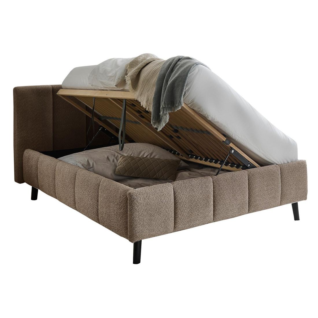 Polsterbett Marielle Komfort Bouclé mit Bettkasten und Lattenrost