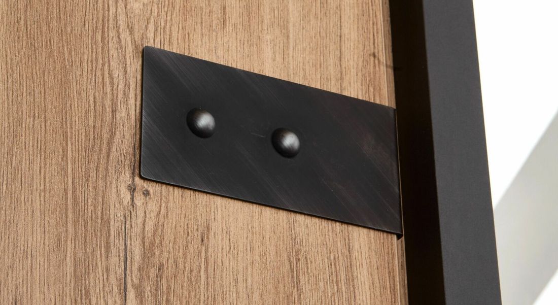 Drehtüren-Kleiderschrank Mancos Eiche Dekor mit Spiegel und Schubladen