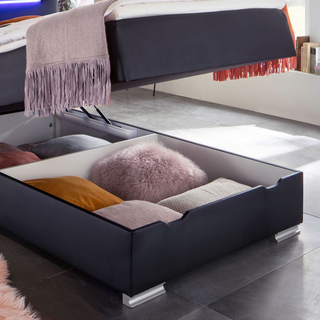 Boxspringbett Andrik Kunstleder mit Beleuchtung und Bettkasten