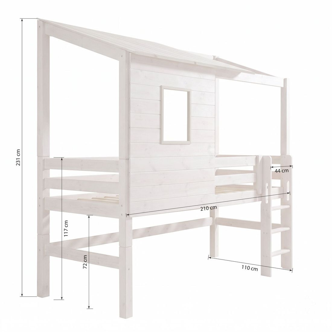 Abenteuer-Mini-/Midi-Hochbett Kids Paradise Kiefer Massivholz mit Lattenrost 90x200 cm