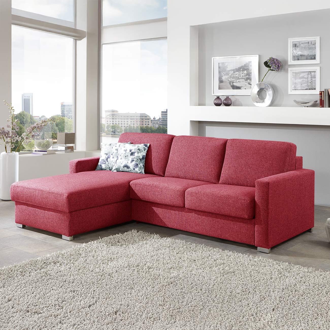 Eck-Schlafsofa Lelio Webstoff mit Lattenrost und Bettkasten Ottomane links