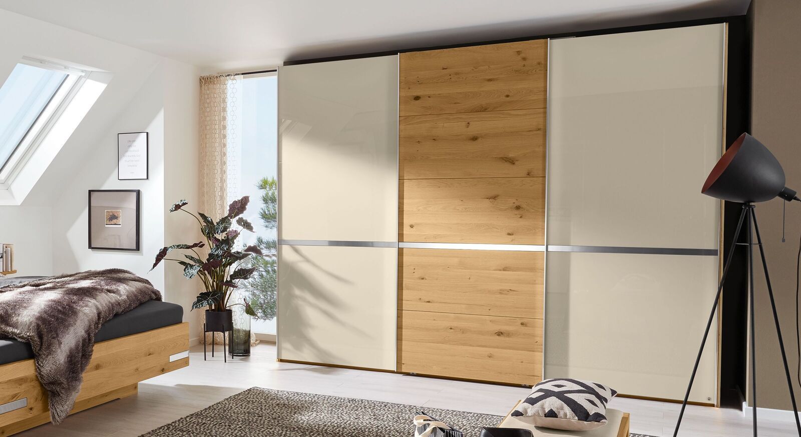 MUSTERRING Schwebetüren-Kleiderschrank Savona 2.0 Eiche teilmassiv mit Glasfront H 236cm