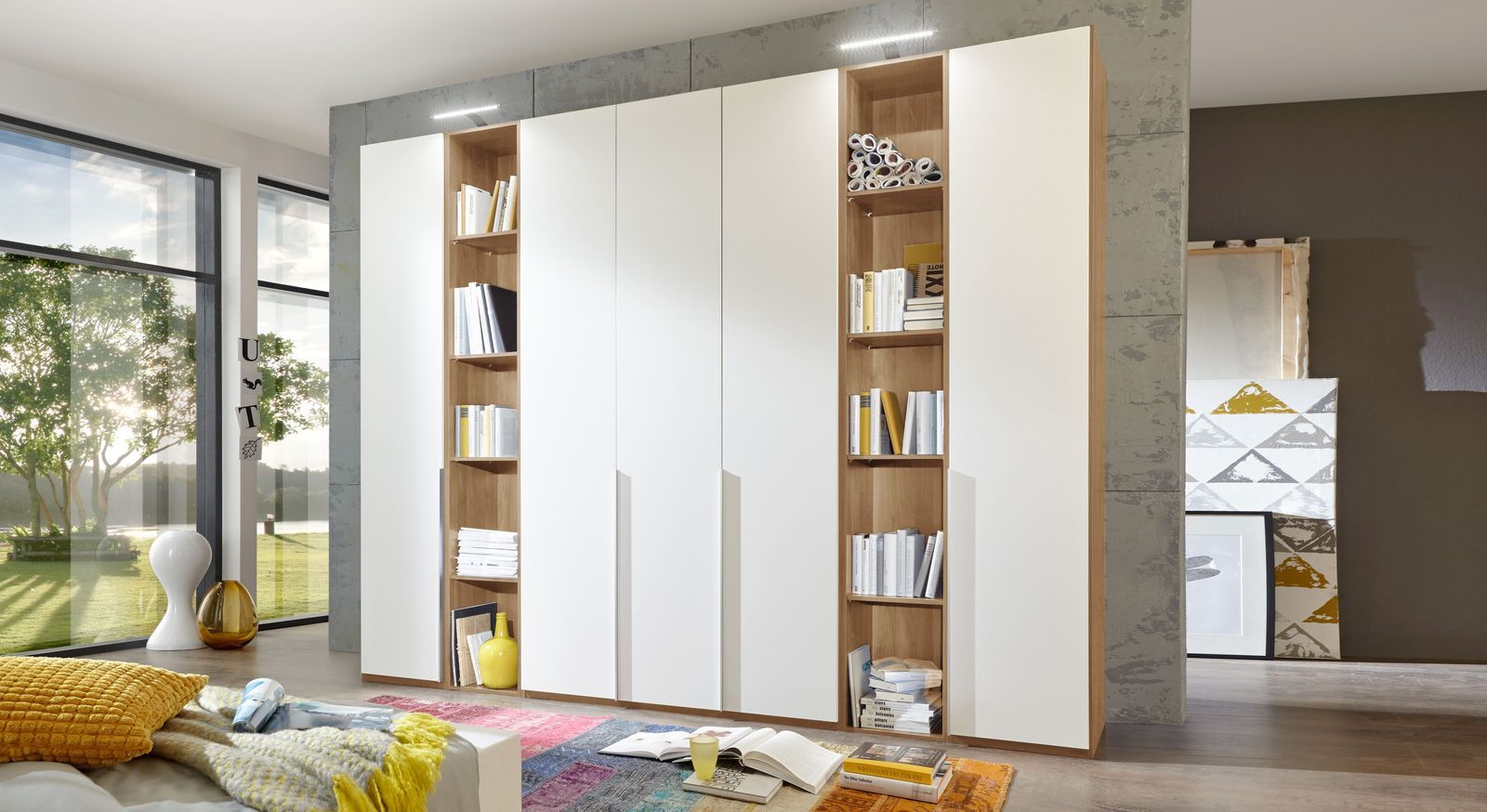 drehtüren-kleiderschrank morolo eiche dekor mit regal