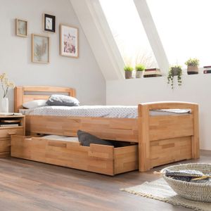 Seniorenbett Luise Komfort Kernbuche Massivholz mit Schubkasten