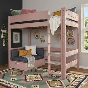 Maxi-Hochbett Kids Town Color Buche teilmassiv mit Lattenrost und Ausziehsofa