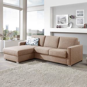 Eck-Schlafsofa Lelio Webstoff mit Lattenrost und Bettkasten Ottomane links