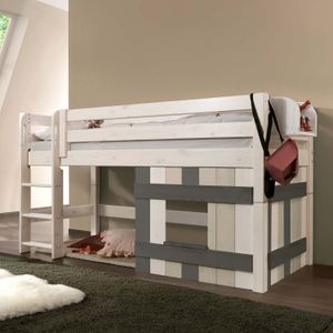 Hütten-Mini-Hochbett Kids Paradise Laubhütte Kiefer Massivholz mit Lattenrost