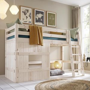 Hütten-Mini-/Midi-Hochbett Kids Paradise Kiefer Massivholz mit Lattenrost