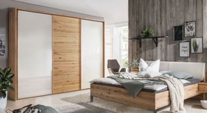 Schwebetüren-Kleiderschrank Leandra Kernbuche teilmassiv mit Glasfront