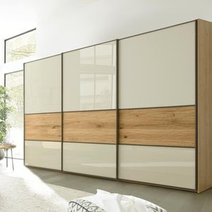 Interliving Schwebetüren-Kleiderschrank 1027 Eiche teilmassiv mit Glasfront