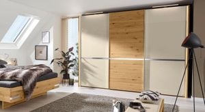 MUSTERRING Schwebetüren-Kleiderschrank Savona 2.0 Eiche teilmassiv mit Glasfront