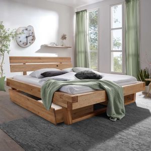 Balkenbett Muscari Wildeiche Massivholz mit Schubkasten