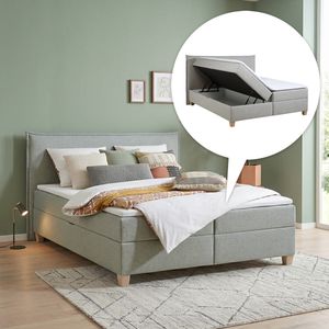 HOMELIV. Boxbett Zibo Webstoff mit Bettkasten