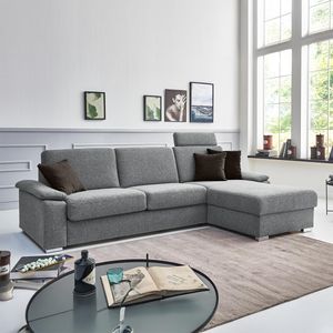 Eck-Schlafsofa Cesio Webstoff mit Lattenrost und Bettkasten Ottomane rechts