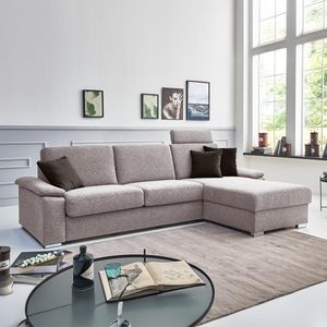 Eck-Schlafsofa Cesio Velours/Webstoff mit Lattenrost und Bettkasten Ottomane rechts