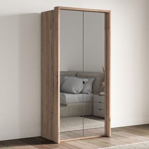 Drehtüren-Kleiderschrank Tiam Eiche Dekor mit Glasfront und Spiegel
