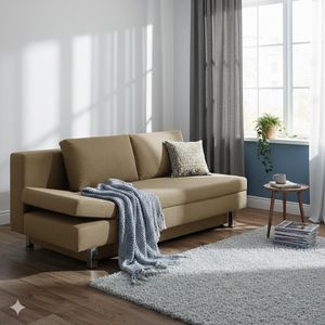 Schlafsofa Cave-Run Webstoff mit Lattenrost und Bettkasten Kopfteilverstellung links