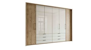 Drehtüren-Kleiderschrank Estiva Eiche Dekor mit Glasfront und Schubladen