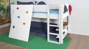 Mini-Hochbett Kids Town Buche teilmassiv mit Lattenrost und Kletterwand