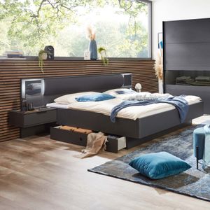 Bett Bollullo Komfort mit Nachttischen, Beleuchtung und Schubkasten