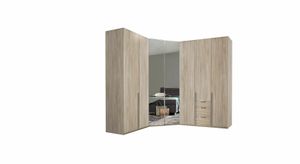 Eck-Kleiderschrank Coreno Eiche Dekor mit Beleuchtung und Spiegel