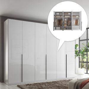 Drehtüren-Kleiderschrank Torvian 302x225cm mit Innenausstattung Weiß Hochglanz
